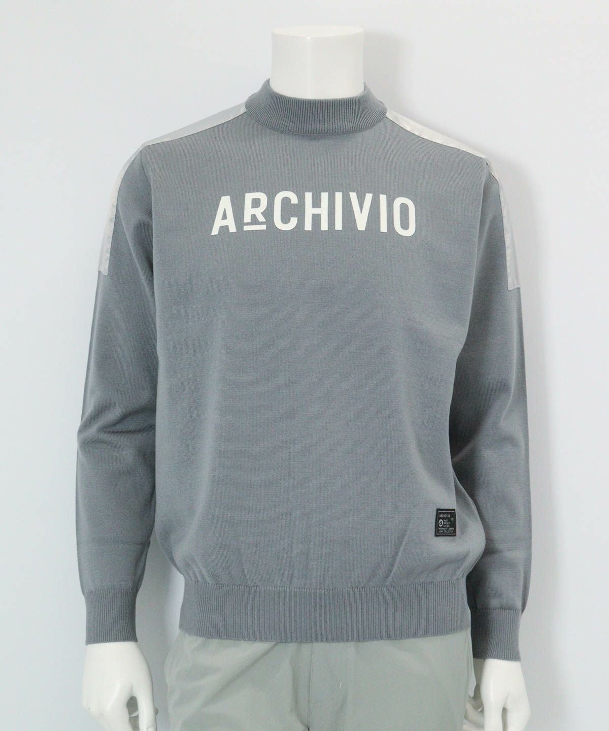 【メンズ】ウール混肩切替ロゴニット(グレー)前