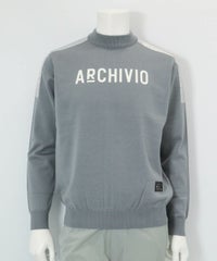 【メンズ】ウール混肩切替ロゴニット(グレー)前