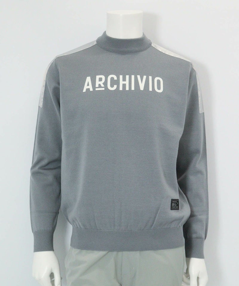【メンズ】ウール混肩切替ロゴニット(グレー)前