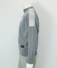 【メンズ】ウール混肩切替ロゴニット(グレー)横