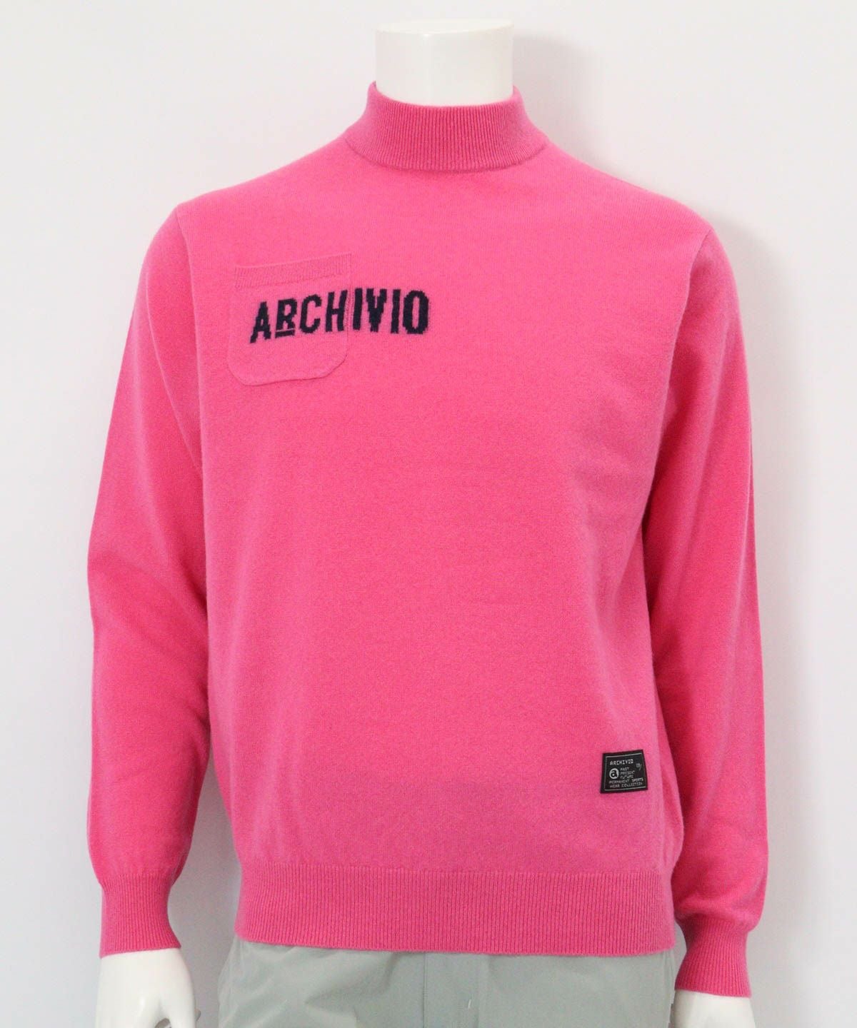 【メンズ】カシミヤ100％ロゴポケットニット(ピンク)前