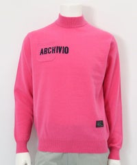 【メンズ】カシミヤ100％ロゴポケットニット(ピンク)前