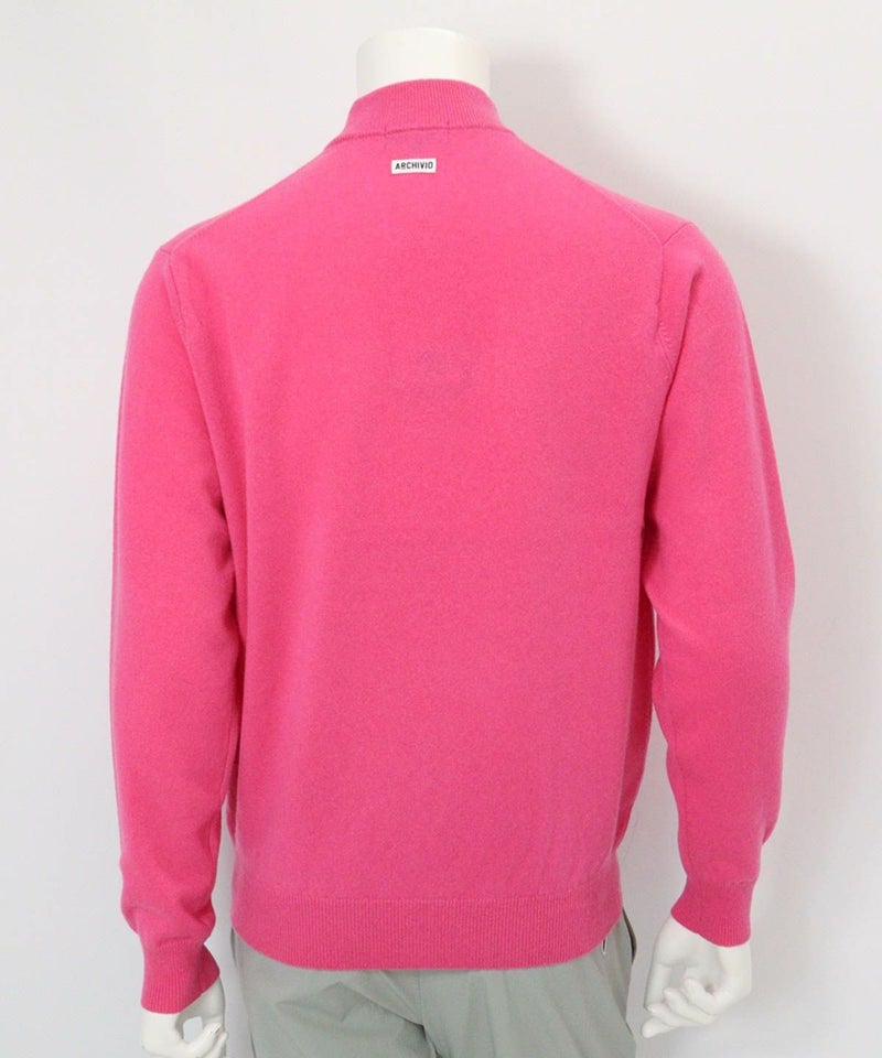 【メンズ】カシミヤ100％ロゴポケットニット(ピンク)後ろ