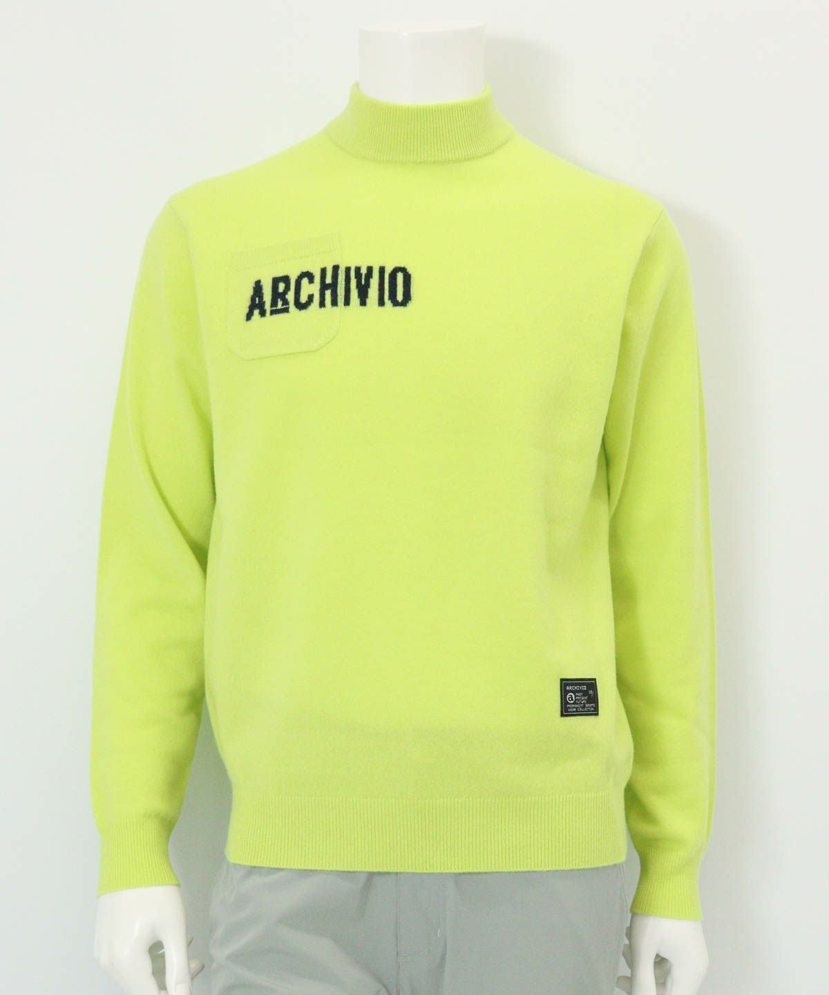 【メンズ】カシミヤ100％ロゴポケットニット(イエロー)前