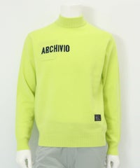 【メンズ】カシミヤ100％ロゴポケットニット(イエロー)前