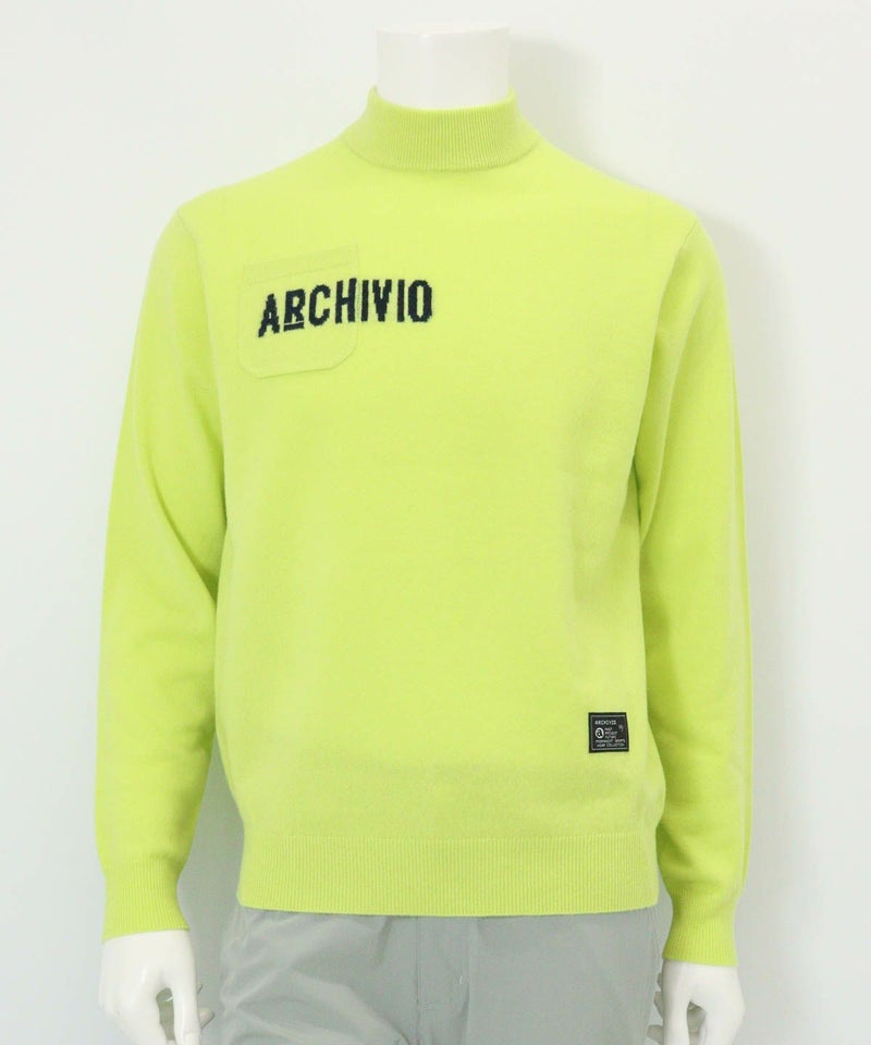 【メンズ】カシミヤ100％ロゴポケットニット(イエロー)前