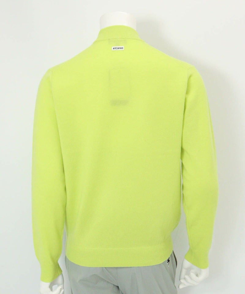 【メンズ】カシミヤ100％ロゴポケットニット(イエロー)後ろ