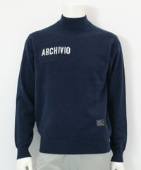 【メンズ】カシミヤ100％ロゴポケットニット(ネイビー)前