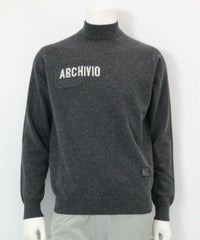 【メンズ】カシミヤ100％ロゴポケットニット(グレー)前