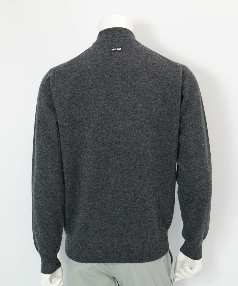 【メンズ】カシミヤ100％ロゴポケットニット(グレー)後ろ