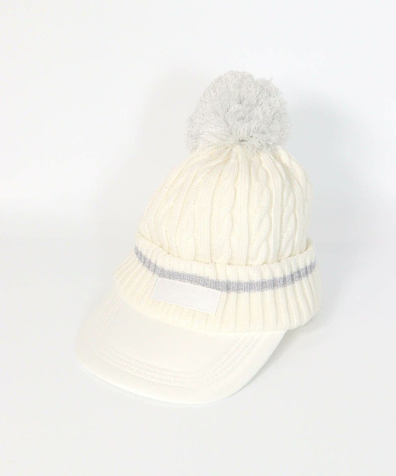 ケーブルニットポンポンキャップ(ホワイト)