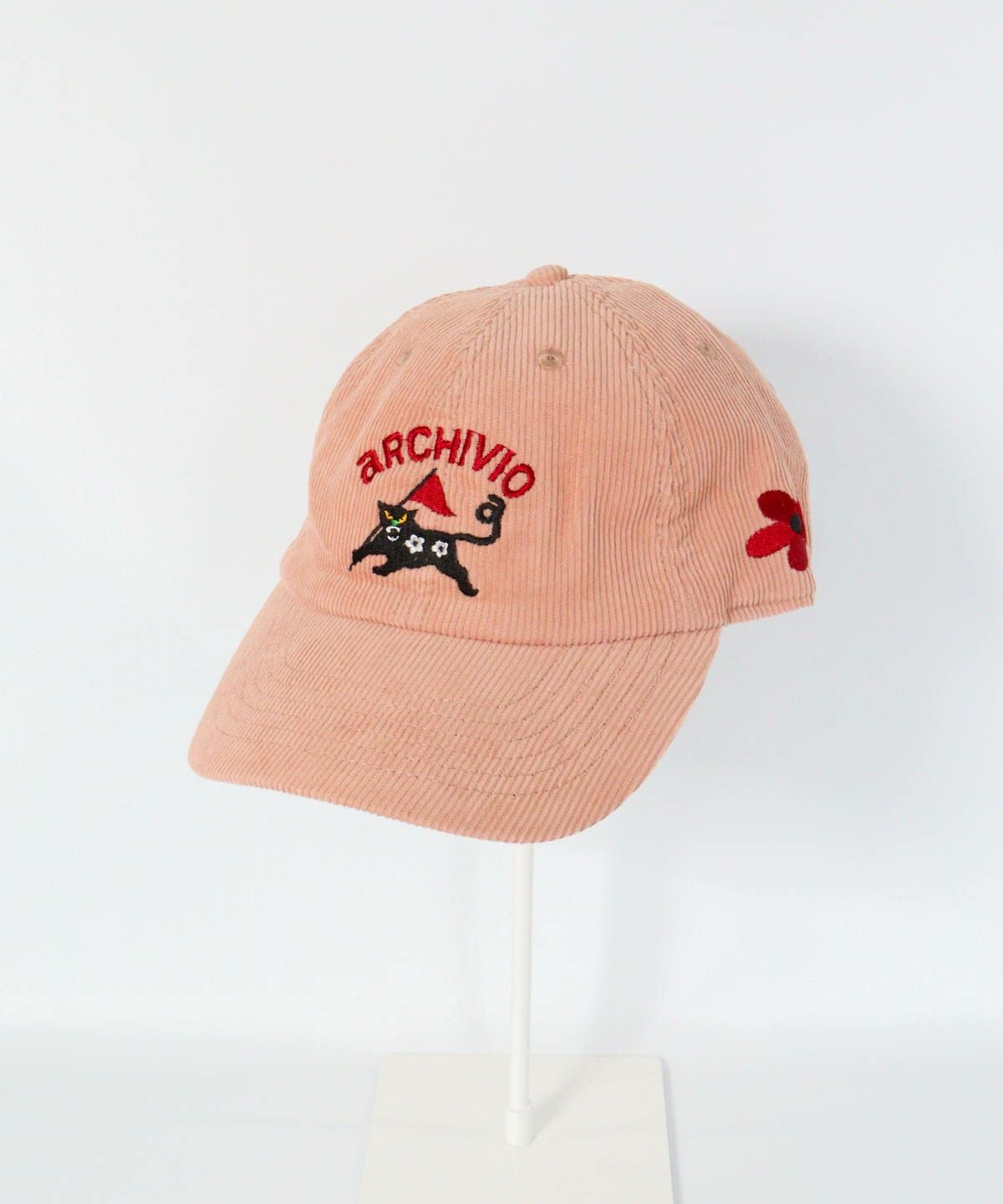 コーデュロイ刺繍キャップ（ピンク）