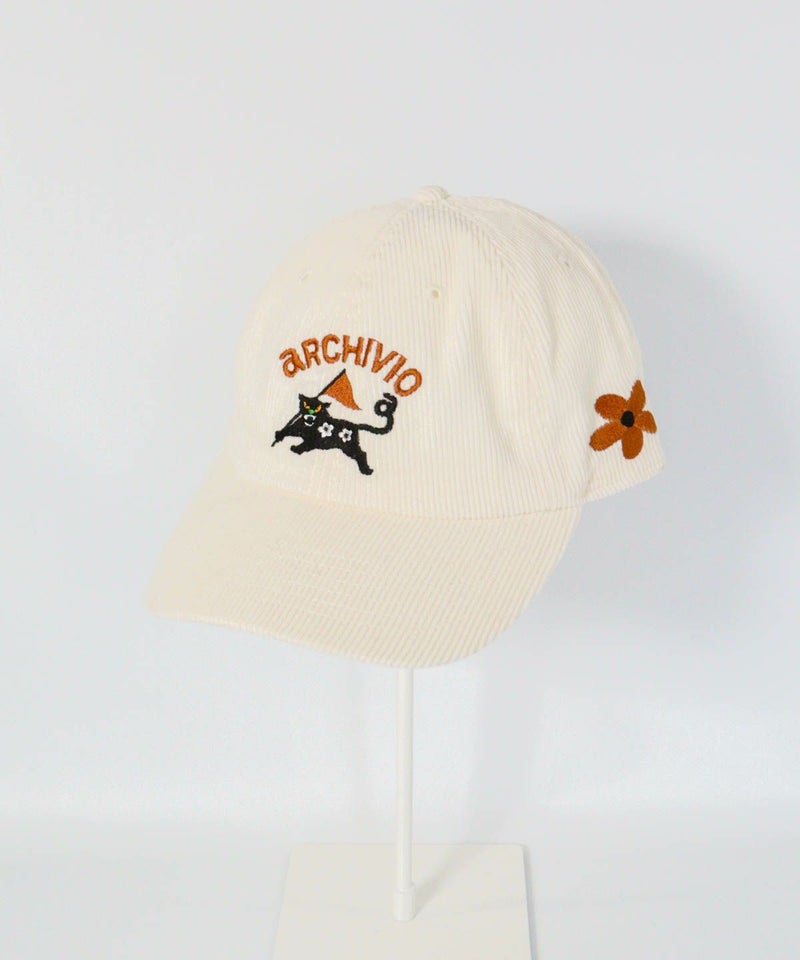 コーデュロイ刺繍キャップ（ホワイト）