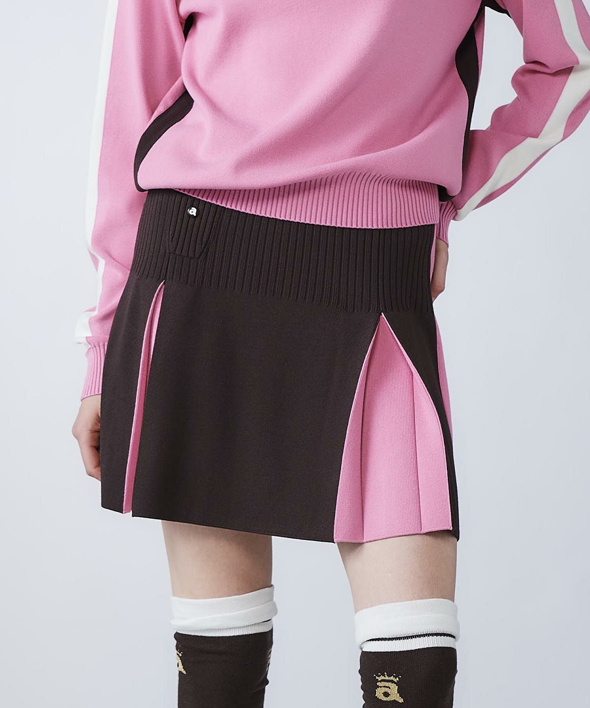 アルチビオ　プリーツスカート ピンク/黒 カラーライン配色ニットスカート|アルチビオ - ゴルフウェアや婦人服通販