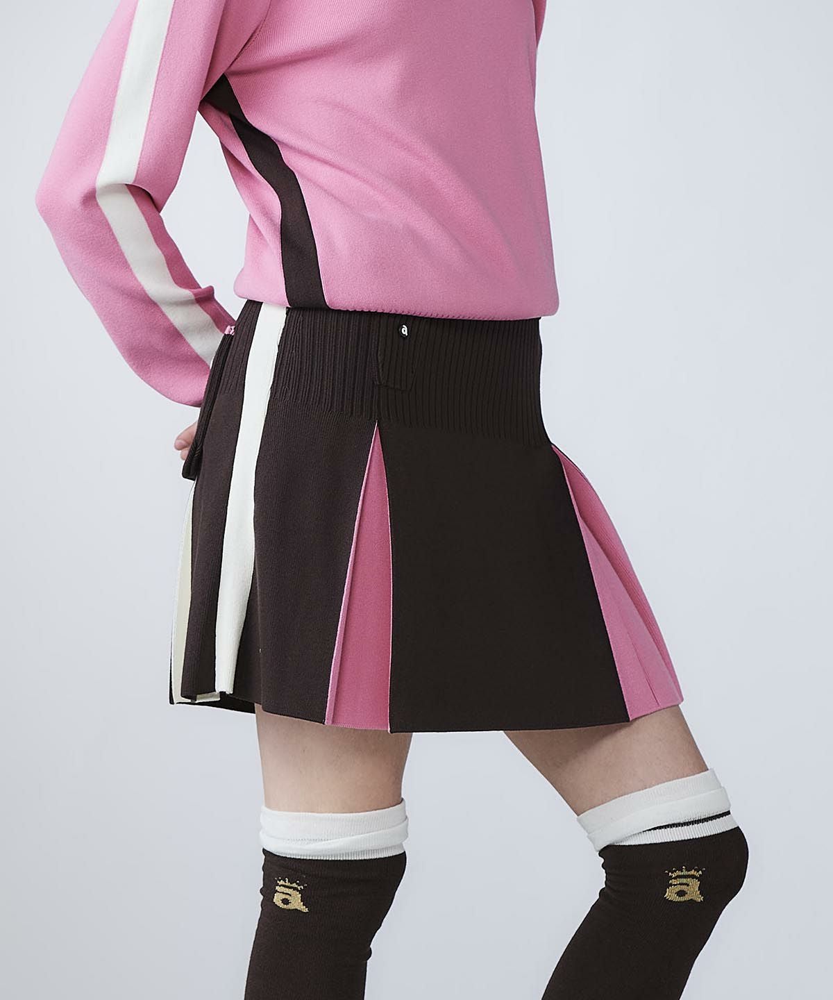 アルチビオ　プリーツスカート ピンク/黒 カラーライン配色ニットスカート|アルチビオ - ゴルフウェアや婦人服通販