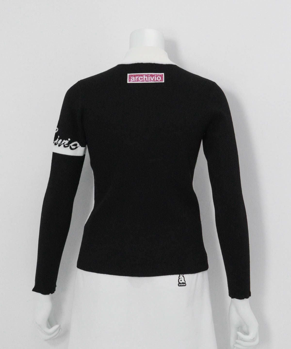 サイドライン配色リブニット 後（ブラック）