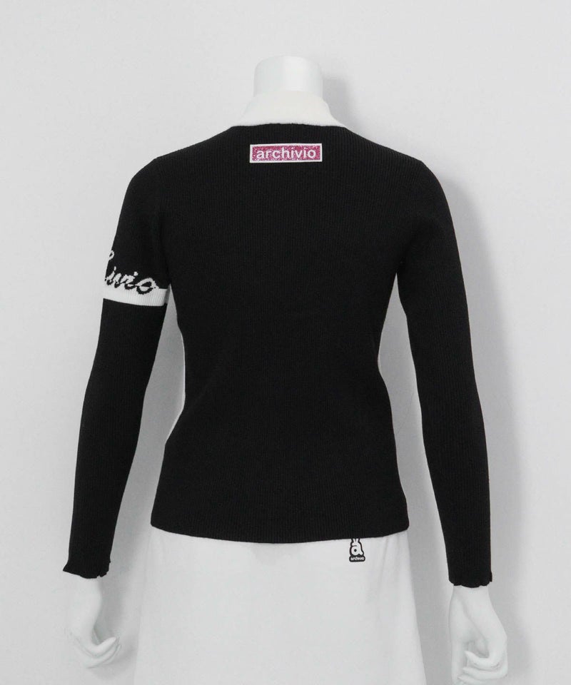 サイドライン配色リブニット 後（ブラック）