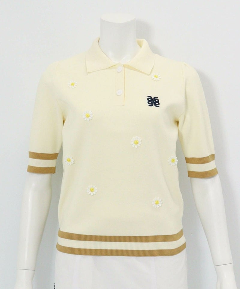 マーガレットニットポロシャツ(アイボリー)前