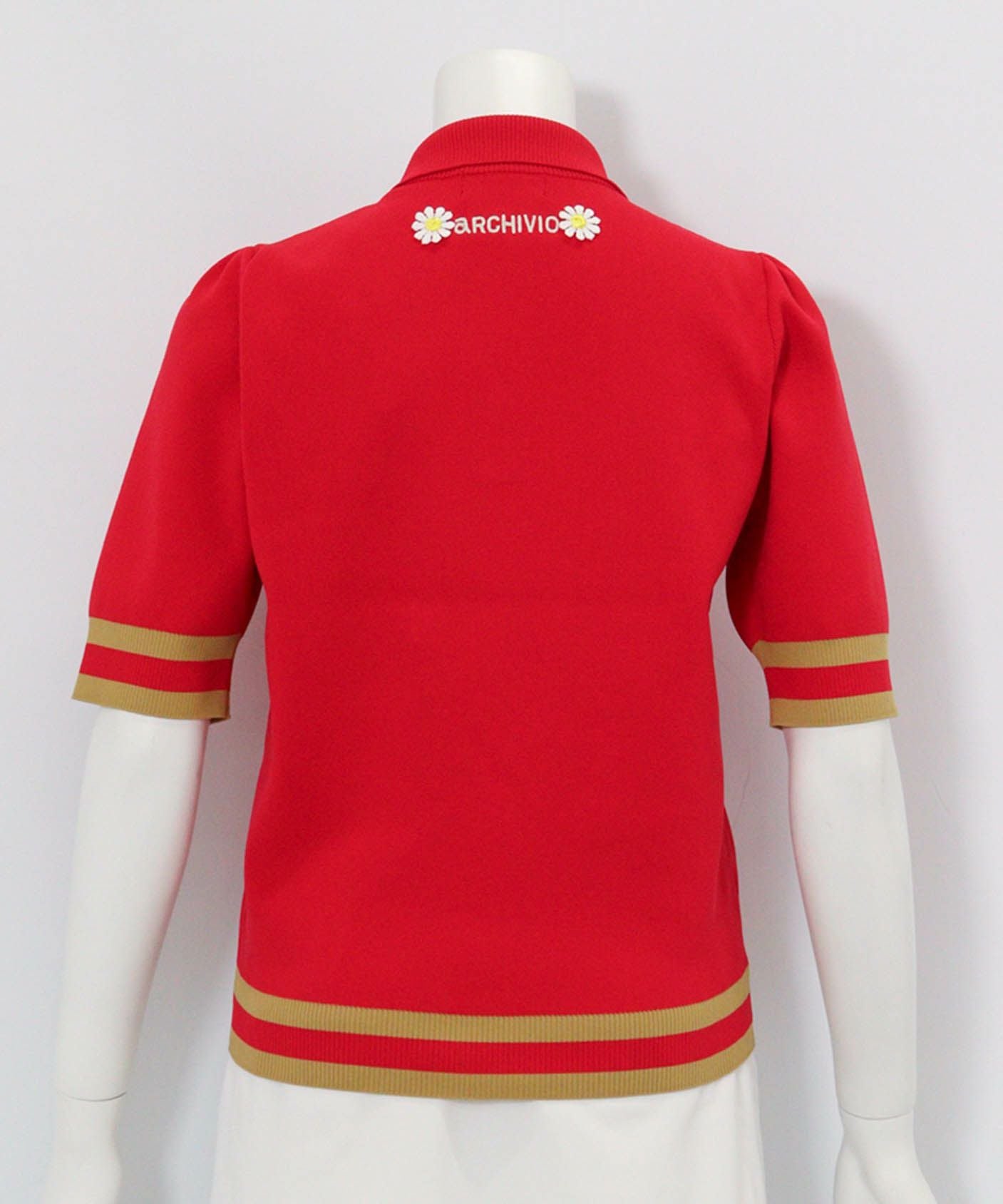 マーガレットニットポロシャツ(レッド)後ろ