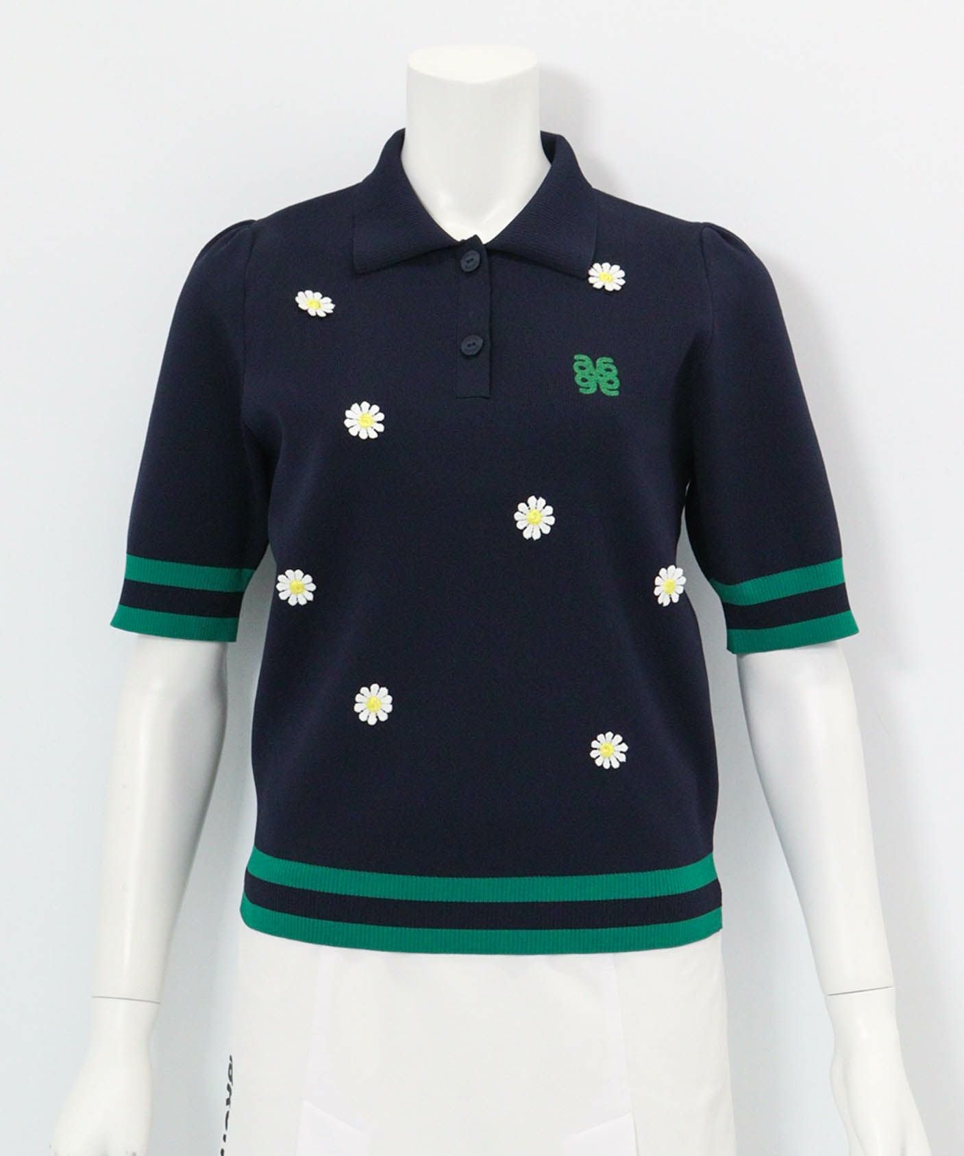 マーガレットニットポロシャツ(ネイビー)前