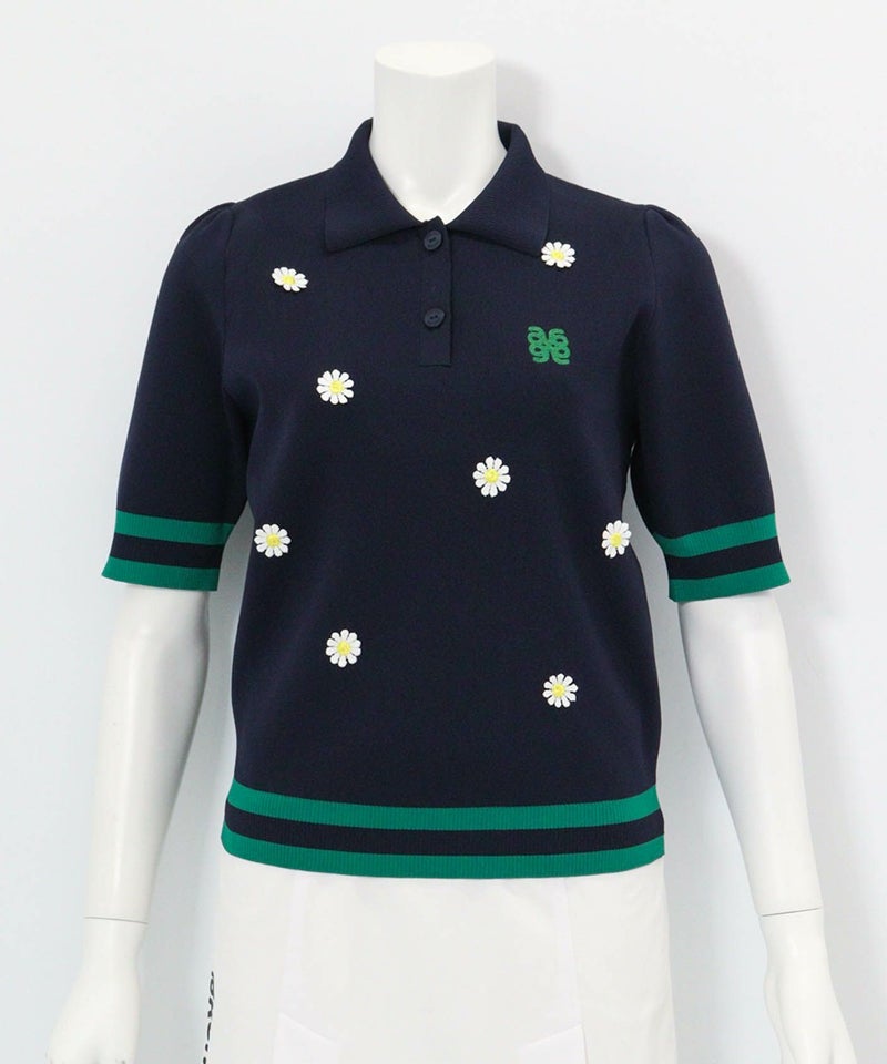 マーガレットニットポロシャツ(ネイビー)前