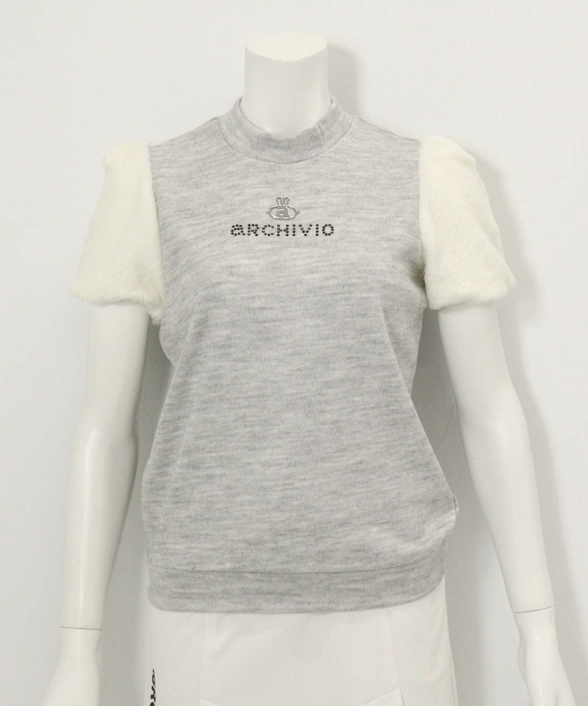 袖ファー切替プルオーバー(ライトグレー)前