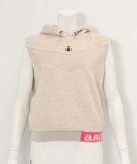 フード付きシャギーベスト(ベージュ)前