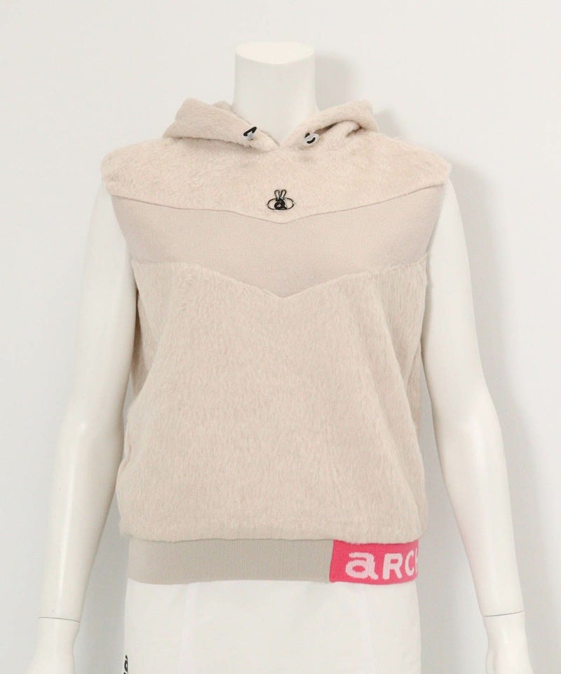 フード付きシャギーベスト(ベージュ)前