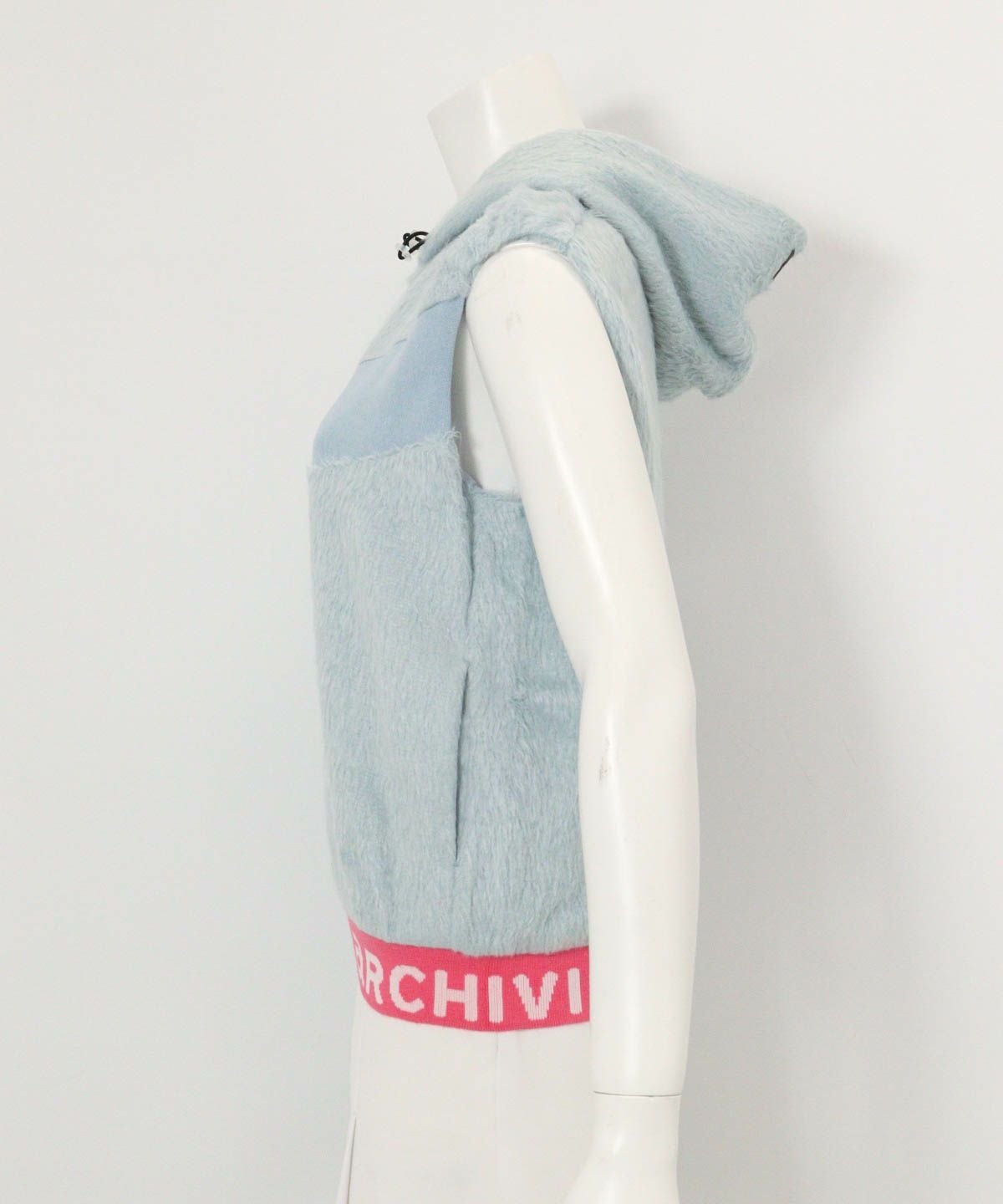 フード付きシャギーベスト(ライトブルー)横