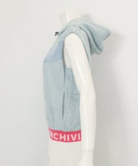 フード付きシャギーベスト(ライトブルー)横