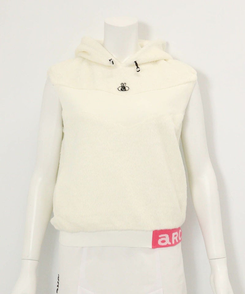 フード付きシャギーベスト(ホワイト)前