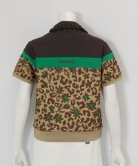 フリル襟配色UVポロシャツ(ブラウン×レオパード)後ろ