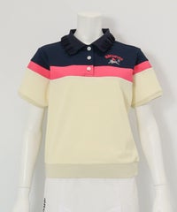 フリル襟配色UVポロシャツ(ネイビー×アイボリー)前