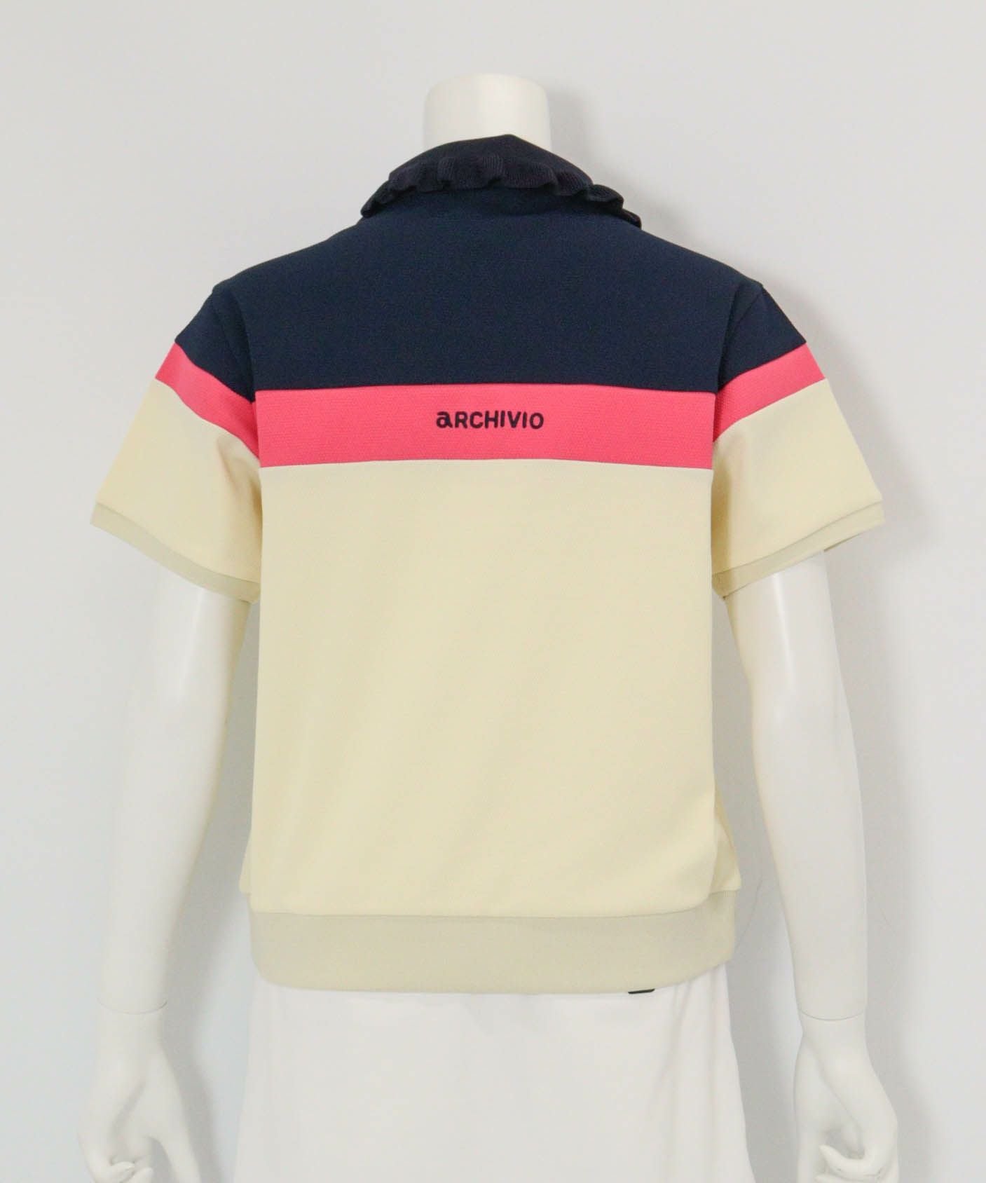 フリル襟配色UVポロシャツ(ネイビー×アイボリー)後ろ