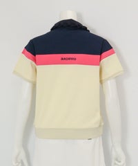 フリル襟配色UVポロシャツ(ネイビー×アイボリー)後ろ