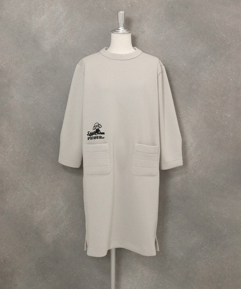 キルトポケット七分袖ワンピース(ライトグレー)前