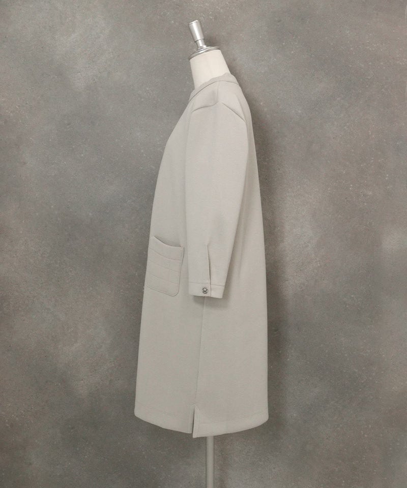 キルトポケット七分袖ワンピース(ライトグレー)横