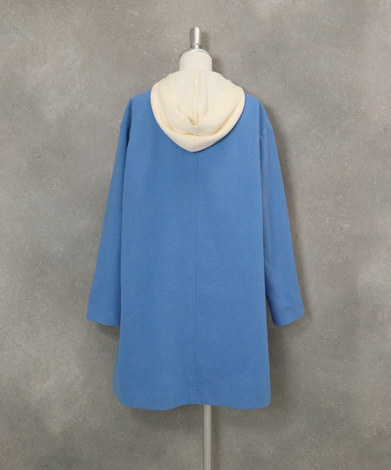 ウールライク２WAY保温コート後ろ（ライトブルー）