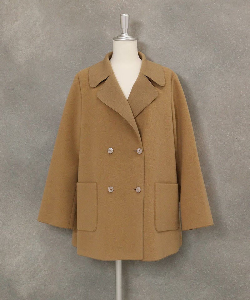 ウールライクダブルコート（キャメル）