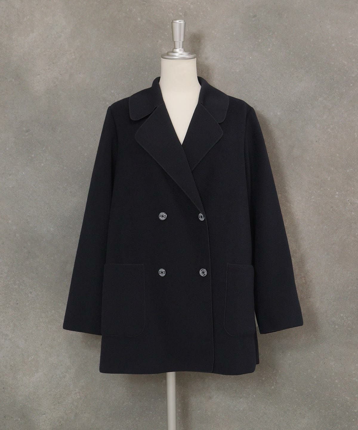 ウールライクダブルコート（ネイビー）