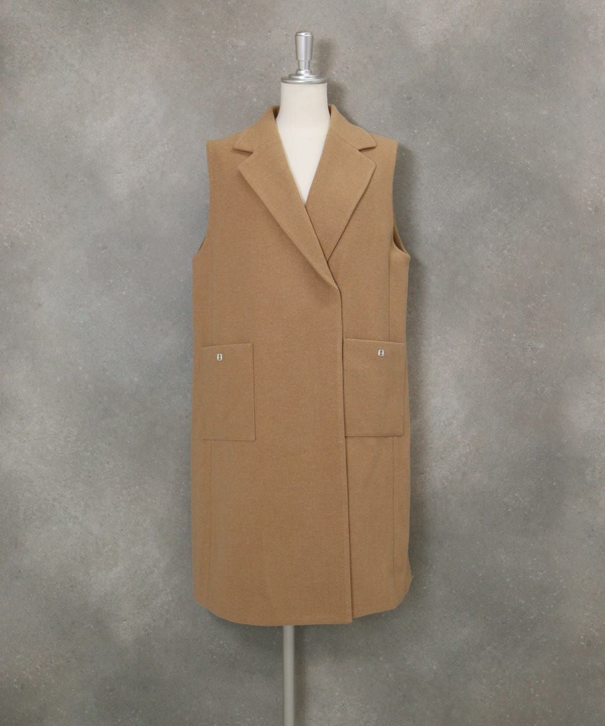 ウールライクロングベスト（キャメル）