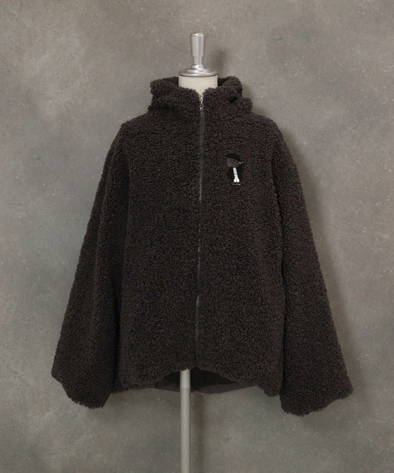 ブローチ付きボアジャケット（グレー）