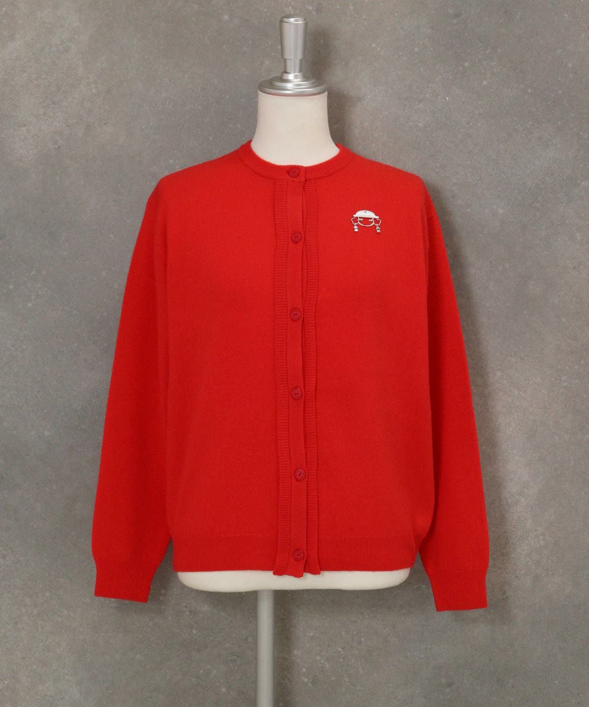 ウール100％バックイラストカーディガン（レッド）