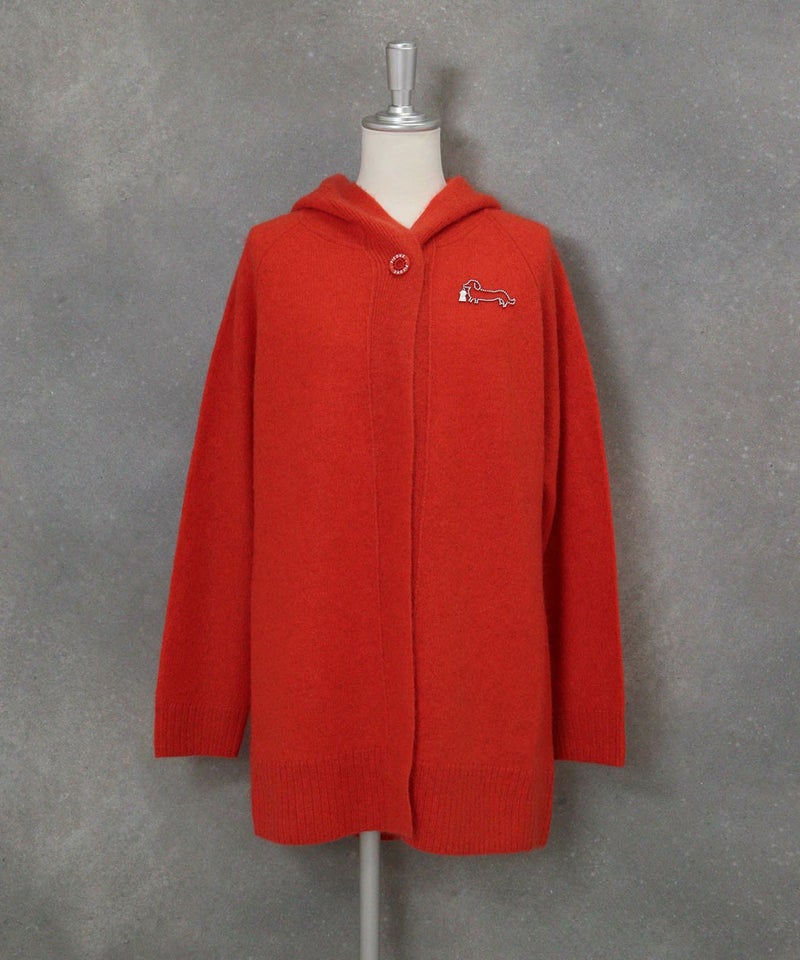 ヤク100％フードニットカーディガン（オレンジ）