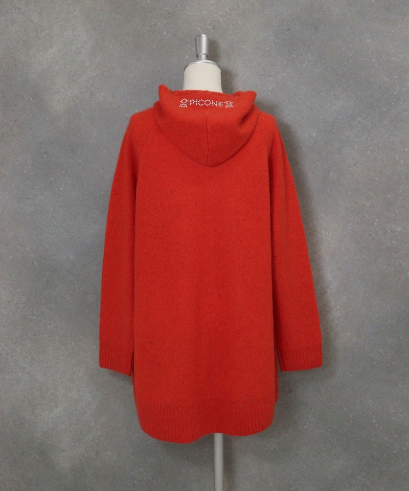 ヤク100％フードニットカーディガン後ろ（オレンジ）