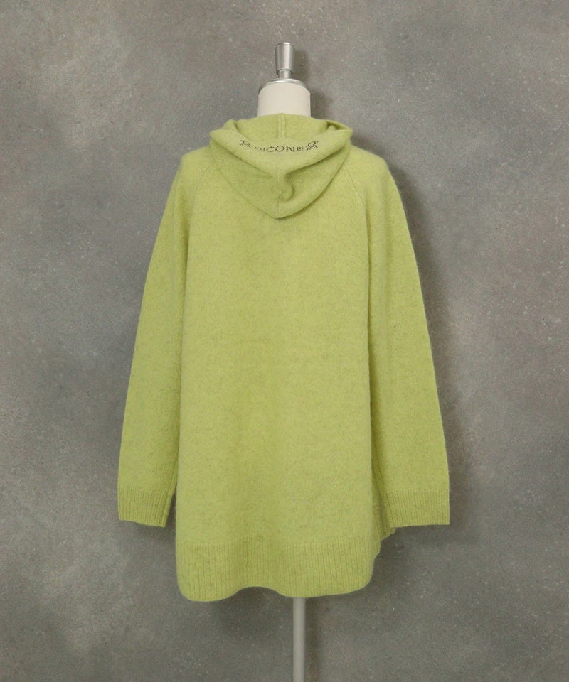 ヤク100％フードニットカーディガン後ろ（イエロー）