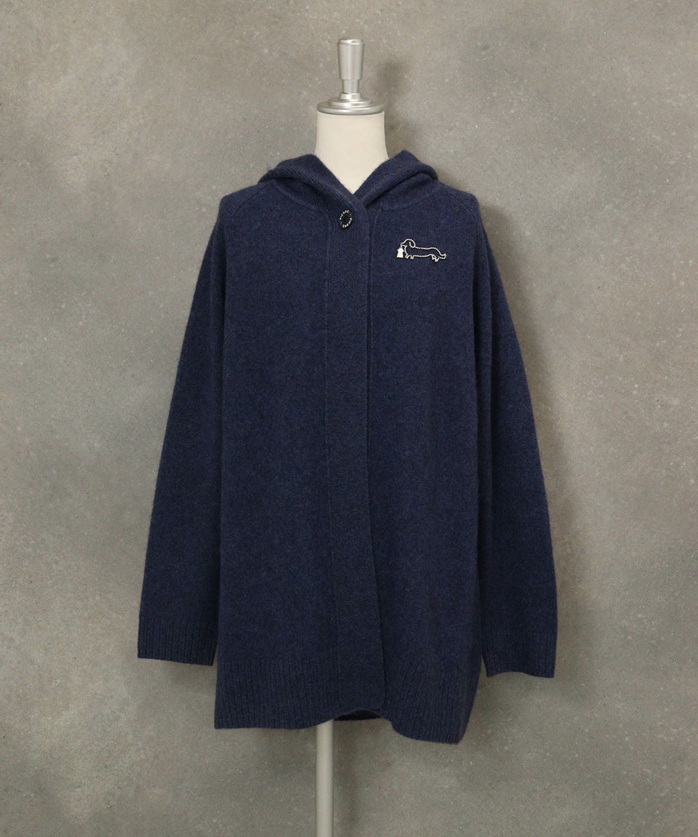 ヤク100％フードニットカーディガン（ネイビー）