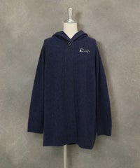 ヤク100％フードニットカーディガン（ネイビー）