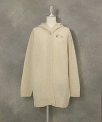 ヤク100％フードニットカーディガン（ホワイト）
