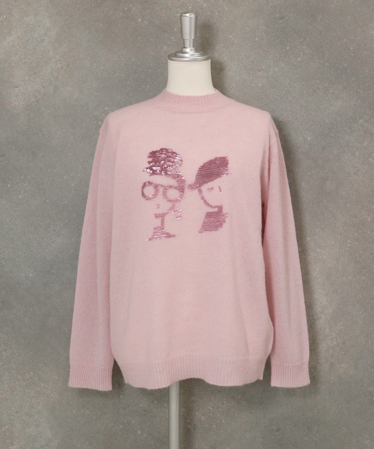 アルパカ混スパンコール刺繍ニット（ピンク）